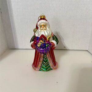 Vintage Santa Claus Holding Bag Full Of Presents Hand Blown Glass Ornament 8"